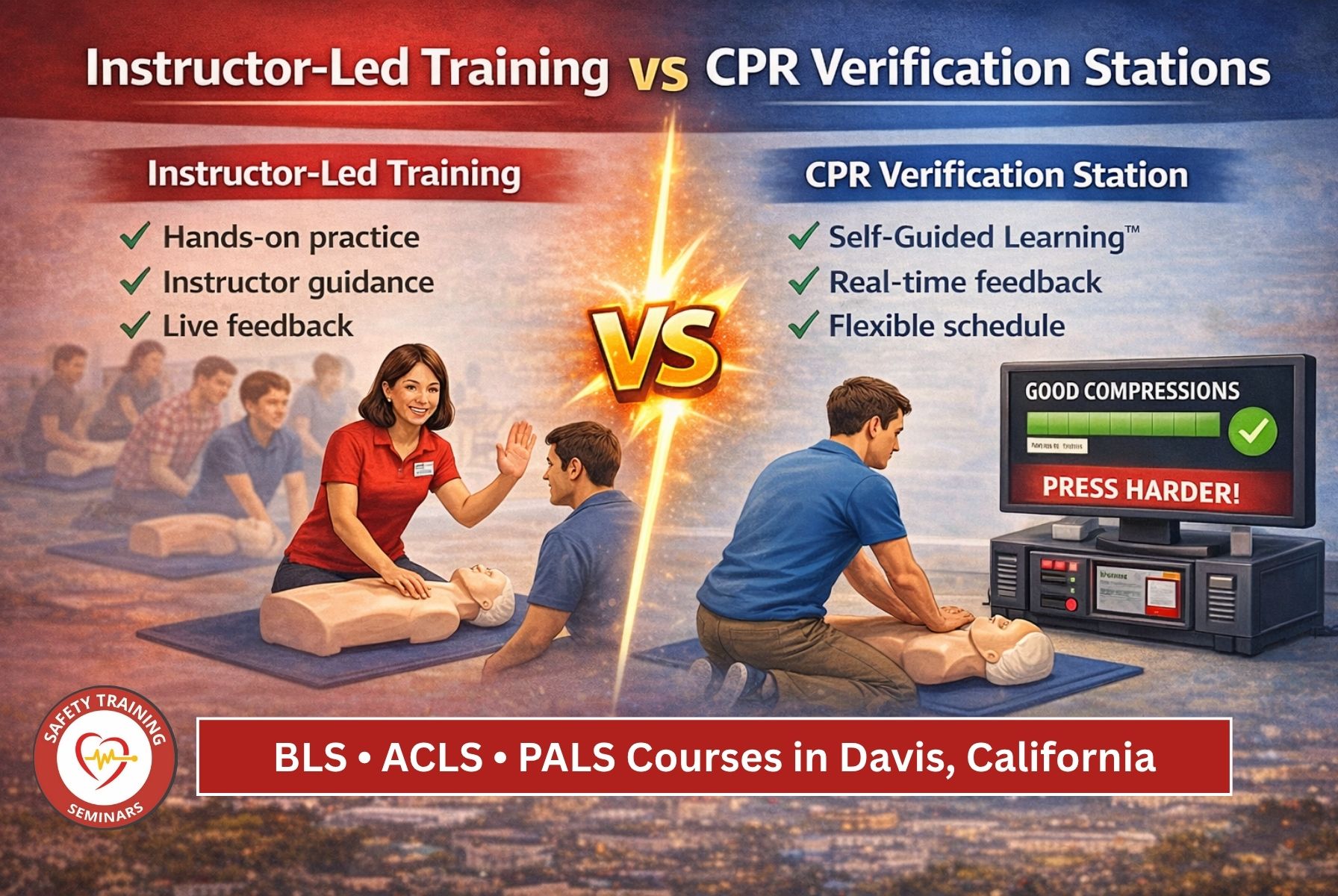 Instructor-Led Training vs. CPR Verification Stations BLS, ACLS, and PALS Courses in Davis, CA